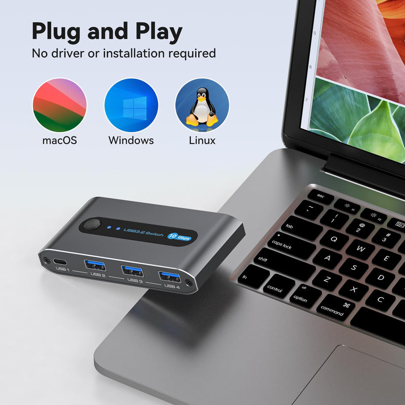 10Gbps USB 3.2 Switch 2 Computers Share USB A/C Ports Supports USB C Input for Mouse Keyboard Printer with Desktop Controller USB 3.2 Switch 2 PC