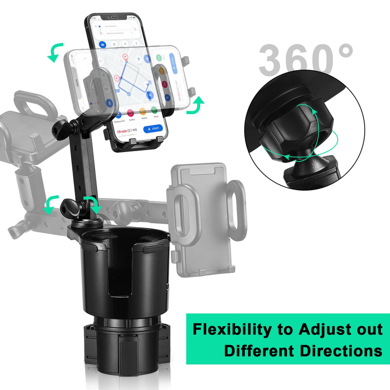 Car Cup Holder Expander Adjustable Base with Phone Mount THIS HILL 360° Rotation Cup Holder Cell Phone Holder for Car Compatible with iPhone All Smartphones 3.78"-1