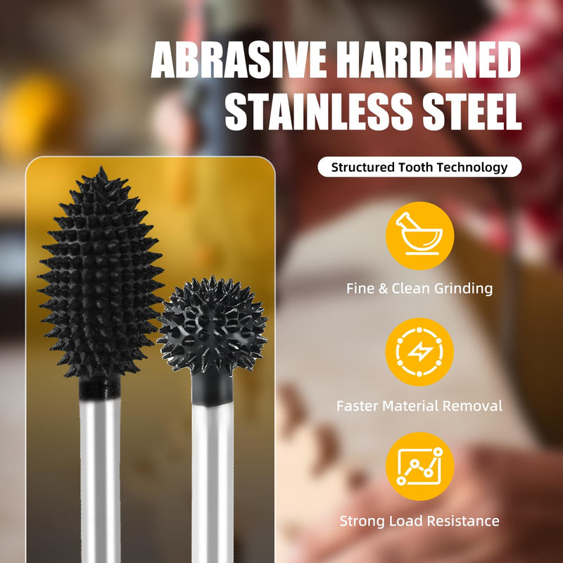 CAELUM 2Pcs Carbide Rotary Burr Kit, 1/8" Shank Wood Carving Burr Bits for Dremel Rotary Tools, Coarse Sphere & Flame Bits for Fast Shaping, Hollowing, Grooving, Wood, Plastic, Rubber & Foam 2Pcs-Flame, Sphere
