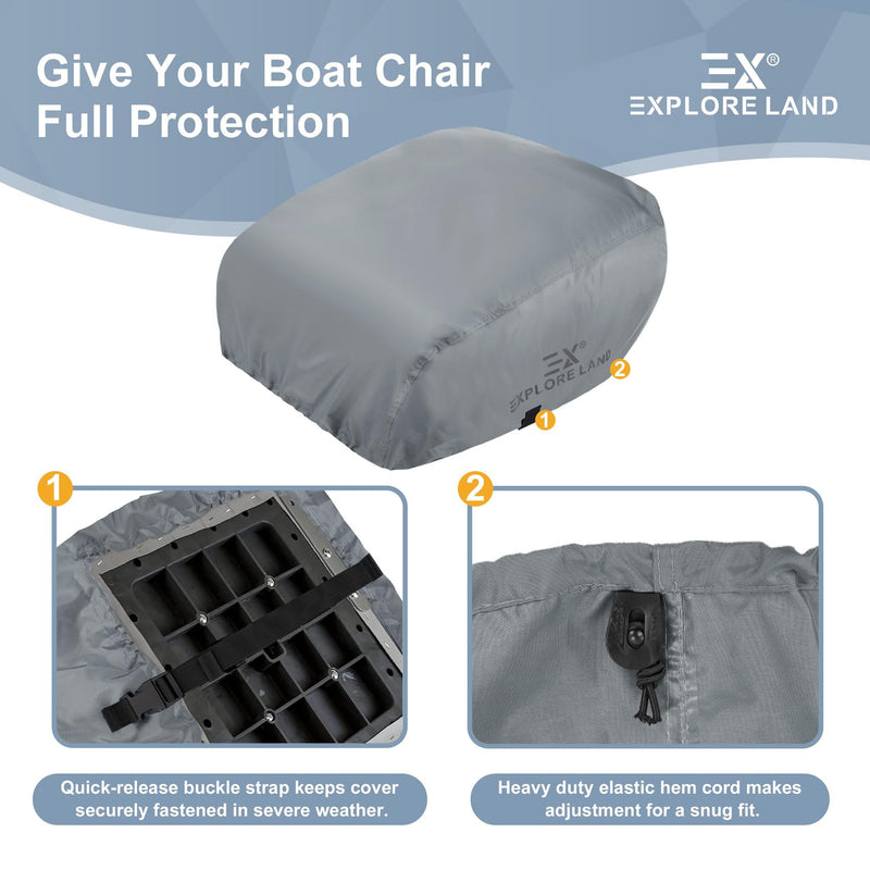 Explore Land Boat Folding Seat Cover - Waterproof 600D Heavy Duty Boat Folding Chair Cover 2 Pack - 18W x 20D x 14H inch, Grey 18"W x 20"D x 14"H Grey - Folding Chair (2 Pack)
