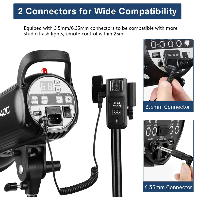 Godox CT-16 Wireless Radio Flash Trigger Receiver Kit,433MHz 4 in 1 Transmitter with 3pcs Receiver Compatible for Canon Nikon Sony Pentax Olympus DSLR Camera Flash Trigger,Studio Strobe Lighting