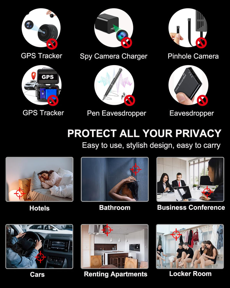 Hidden Camera Detectors with Screen Display, Anti Spy Camera Finder, Bug Detector, GPS Tracker Detector with Flashlight, Hidden Device Detector for Travel, Hotel, Airbnb, Office, Car Small