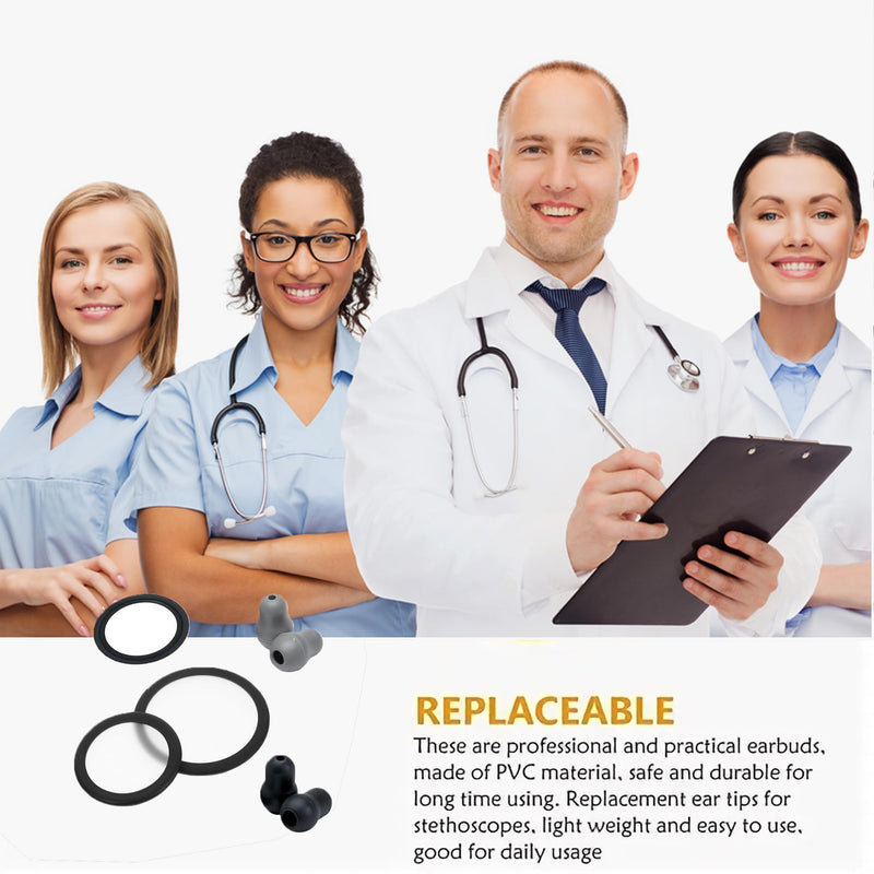 2 Pairs Silicone Stethoscope Earplugs Easy Replacement for Defects | Large and small suspension membrane with non-slip ring set, suitable for Littmann stethoscope replacement parts