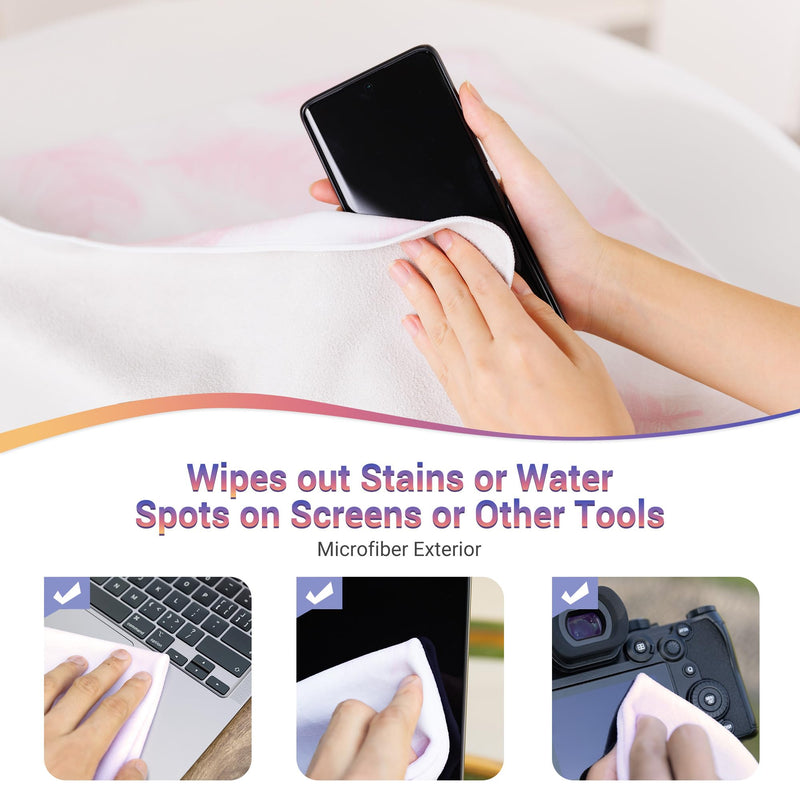 19.7 Inch Folding Protective Wrap for Camera Lens iPad Tablet Laptop Flash Telescope Hard Disk Switch Phone & More Devices, Self-Stick Wrapper Protector, Portable Travel Storage Pouch & Cleaning Cloth Pink Feather