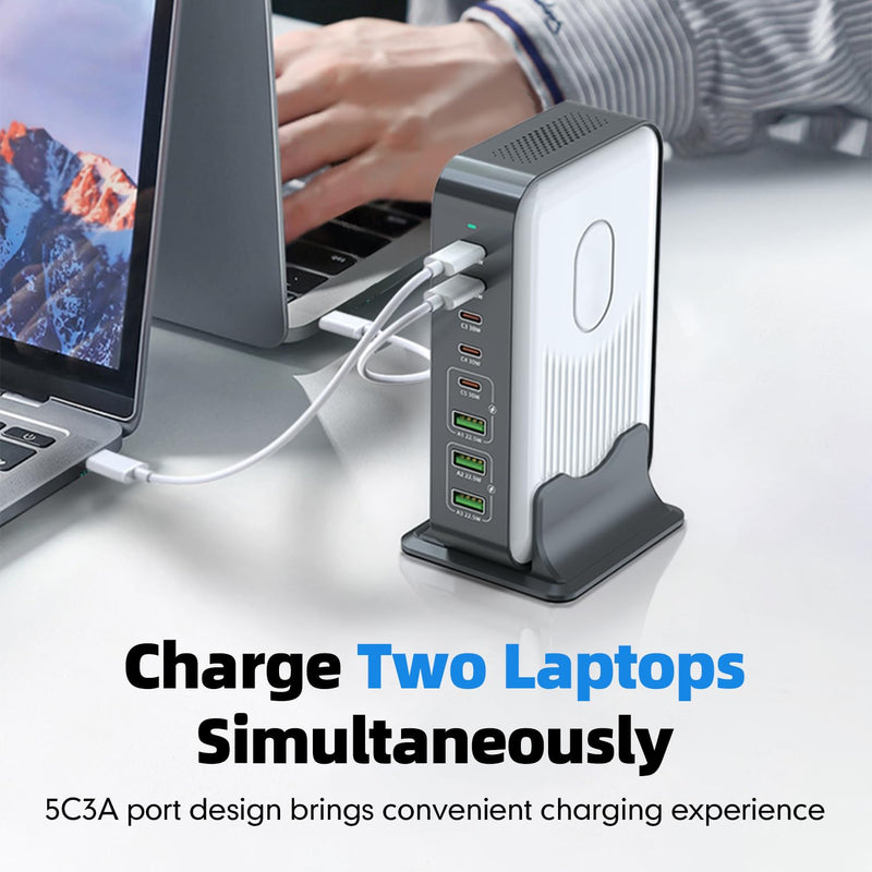 8 in 1 USB C Fast Charger Block, 8 Ports Chagring Station, Dual 100W PD PPS HUB for Multiple Devices, Laptop Adapter Compatible with MacBook Pro/Air iPad iPhone Pro Max, Galaxy, Dell, HP