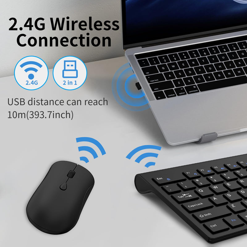 Wireless Keyboard and Mouse Combo, Silent Full-Size Computer Keyboard with Calculator Button, 2400 DPI Mouse, Quiet Click, Slim Cordless USB Keyboard Mouse Set for Laptop PC Windows Mac - Black KM426-Black