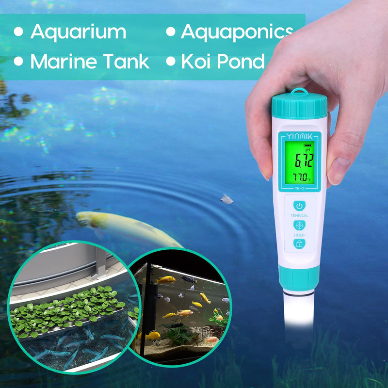 YINMIK Digital pH Meter with Extra Replaceable Probe, Pocket pH Tester for Hydroponics, Accurate Water Tester for Swimming Pool Hot Tub Aquariums Home Wine Brewing White