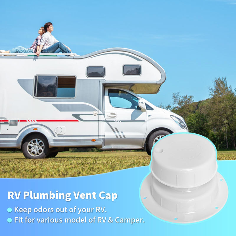 RV Plumbing Vent Caps - Camper Vent Cap Replacement for RV Trailer Camper Motorhome, RV Roof Sewer Vent Cover Caps Kit for 1 to 2 3/8 Inch Pipe - White (2 Pack)