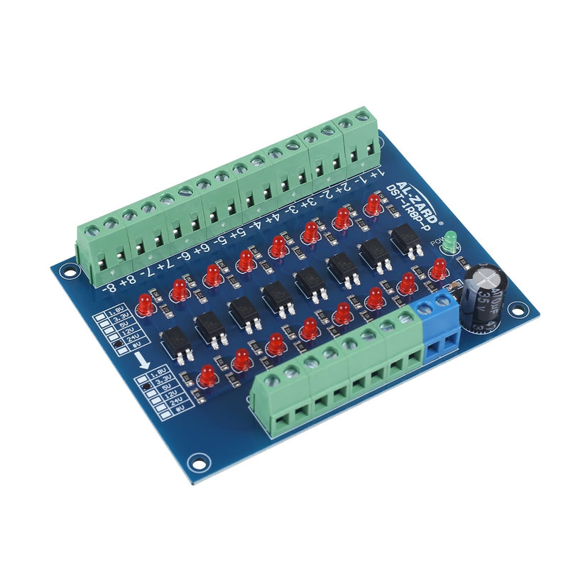 Optocoupler Insulation Module, 8-Channel Optocoupler Insulation Module, 24 V to 3.3 V Level Voltage Converter PNP Output PLC Signal Optocoupler Voltage Insulation Board