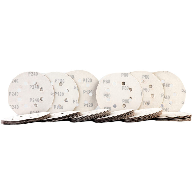 Fexa sanding discs 125mm Velcro set of 60 - Velcro sandpaper eccentric sander round - 125 mm, 40-240 grain, 8-hole - sandpaper 125mm Velcro