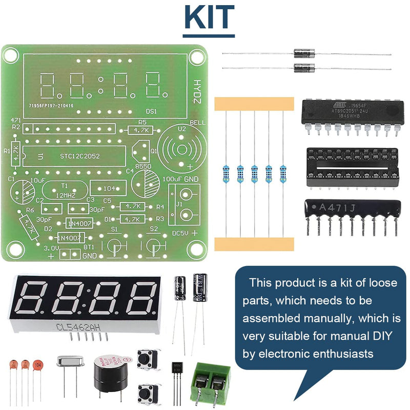 DAOKAI 4 Bits Digital Clock DIY Kit LED Electronic Clock Production PCB Soldering Practice Board for Curriculum Exercises Welding Exercises, with USB 2.0 Plug Cable