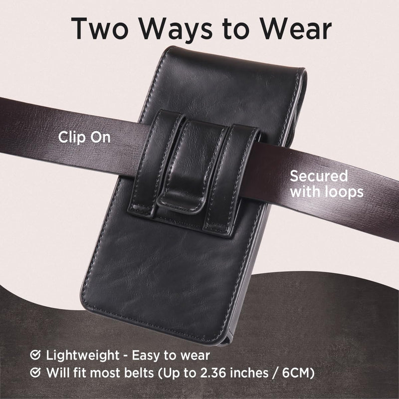 Miimall Leather Cell Phone Holster with Belt Clip, Phone Pouch for iPhone 15 Pro Max 15 Plus 14 Pro Max 13 Pro Max 12 Pro Max 11 Pro Max XS Max, Galaxy S24 Plus S23 Plus S22 Plus S21 Plus, Black-Large Large