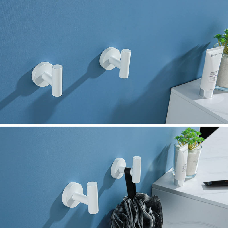 White Towel Hooks Coat Robe Hook for Bath and Kitchen,Bathroom Hardware Accessories, SUS 304 Stainless Steel Wall Hook 2 Count White