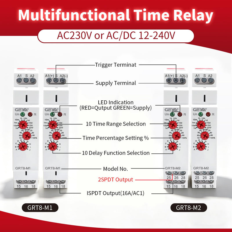 16A Multifunction Time Relay with 10 Function Choices AC/DC12V-240V Relay(GRT8-M1,AC/DC12V-240V) GRT8-M1,AC/DC12V~240V