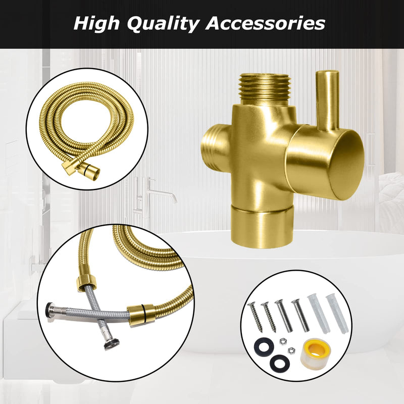 LOSCHEN Bidet Sprayer kit for Toilet,Hand Held Sprayer Shattaf Toilet Attachment Stainless Steel for Pet Bath/Personal Hygiene/Bathroom,Easy to Install with T-Adapter（Gold） Gold