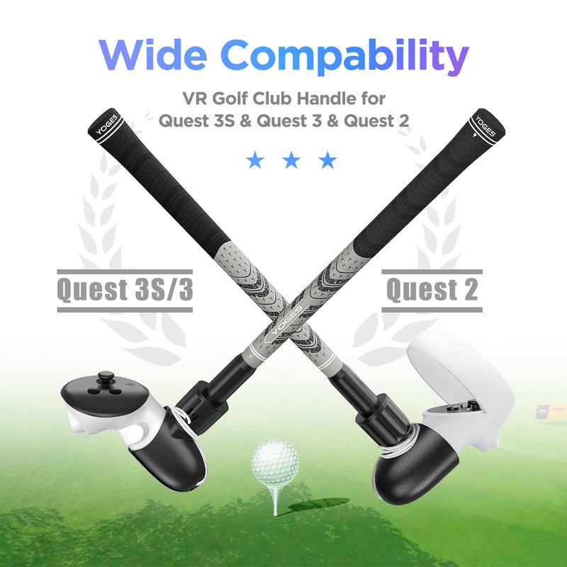 YOGES VR Golf Club Attachment Compatible with Meta Quest 3S/ Quest 3/ Oculus Quest 2 Controller, Non-Slip VR Golf Handle Grips 90 Degree Keep Tracking for Golf VR Games (ONLY for Right Controller)