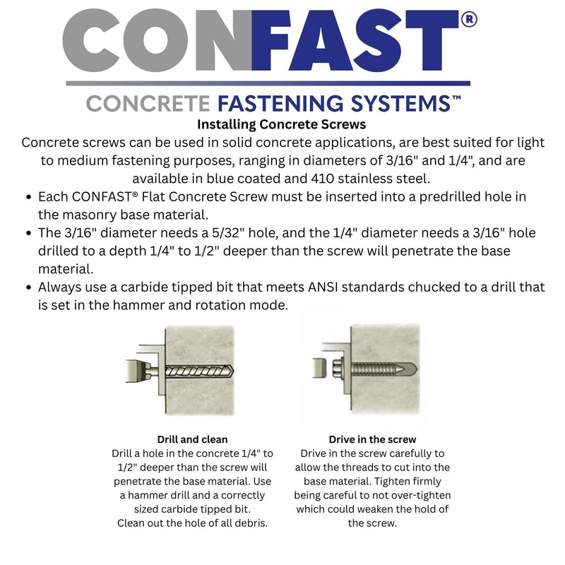 CONFAST 3/16" x 4" Blue Flat Phillips Concrete Screw Anchor with Drill Bit for Anchoring to Masonry, Block or Brick (100 per Box) 3/16" x 4"