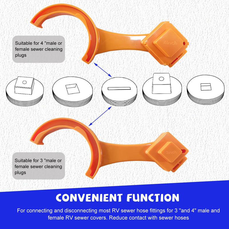 2 PCS RV Sewer Hose Wrench, Multi Purpose Fittings Wrench to Connect and Disconnect Sewer Hoses, Fits Most 3 Inch and 4 Inch Male/Female RV Sewer Caps, RV Accessories