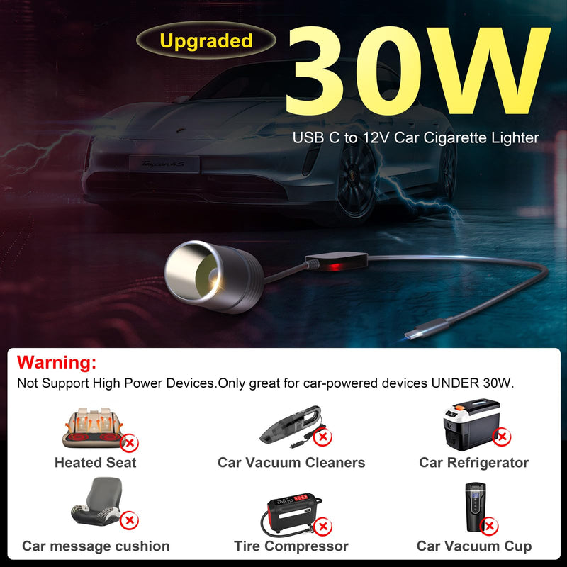 USB C to 12V Adapter, USB C to 12V Cigarette Lighter Adapter PD3.0 Type C Male to 12V Cigarette Lighter Socket Female Cable for Dash Cam Power Bank GPS Car Led Light Strips 2 Pack