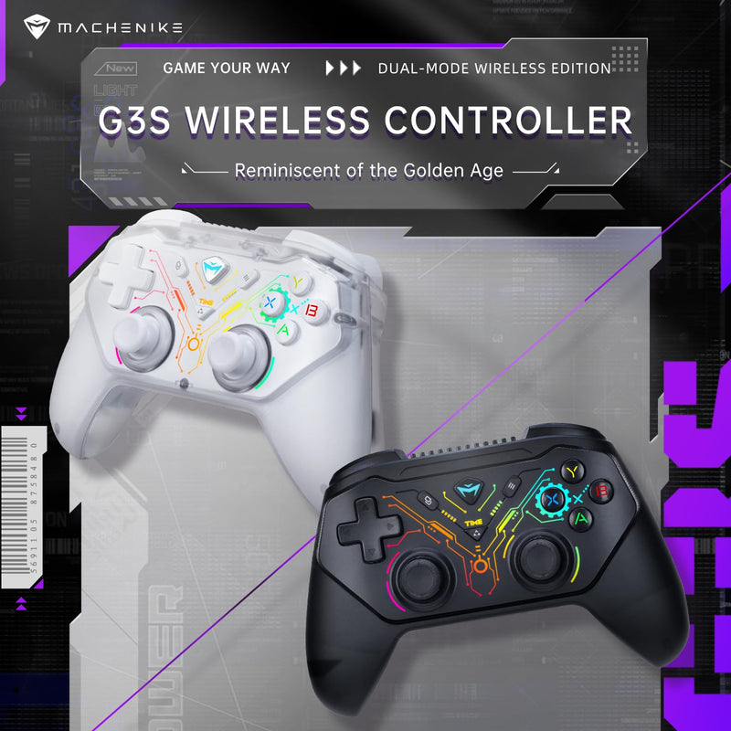 Machenike G3S Wireless Gaming Controller for Windows PC,Switch,Android,PC Controller With LED Backlight Dual Vibration Motors, Dual Connection Modes,Plug and Play Black