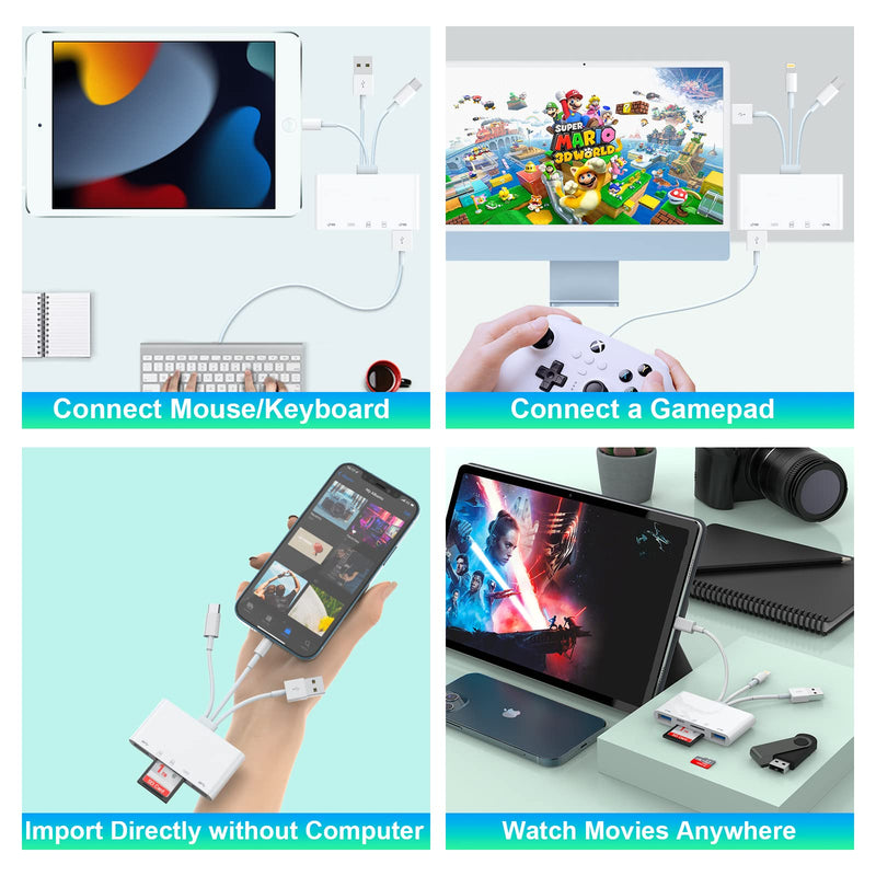 【Apple MFi Certified】 Multi 5-in-1 SD TF Memory Card Reader with SD/Micro SD/SDHC/SDXC/MMC，Lightning+Type C+USB A OTG Adapter for iPhone/iPad/Android/MacBook/PC/Tablet/Camera/Hard Disk/Flash Drive