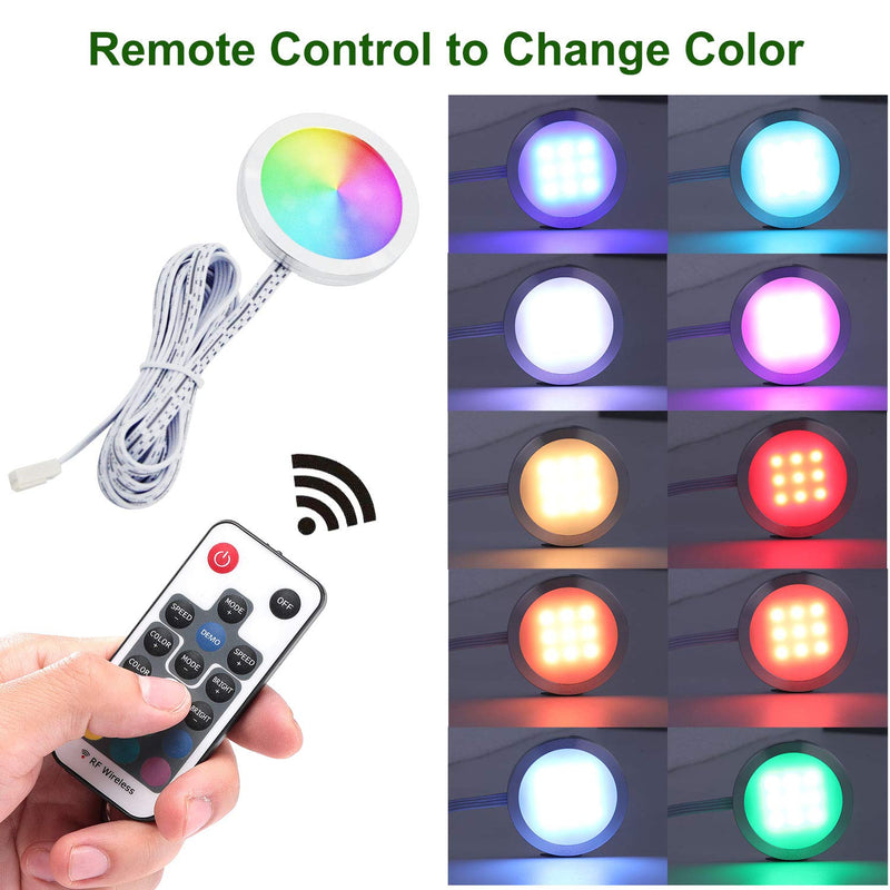 RGB LED Cabinet Lighting Set of 6, AIBOO 12V LED Under-Unit Light Color Changing with Remote Control, Dimmable RGB Display Cabinet Lighting LED for Illuminating Kitchen Cabinets Pack of 6 (Pack of 1)