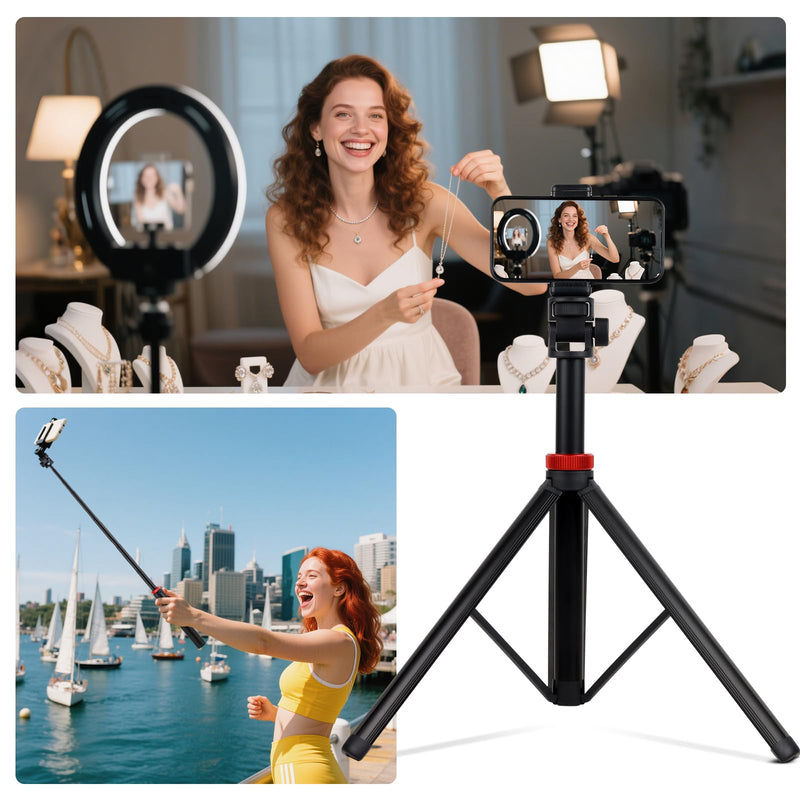 Durable Aluminum Tripod, 81" Adjustable Light Stand & Camera/Phone Tripod with Phone Mount, 1/4" Screw for DSLR, Smartphone, Video Lights - Photography, Vlogging, Live Streaming and Travel