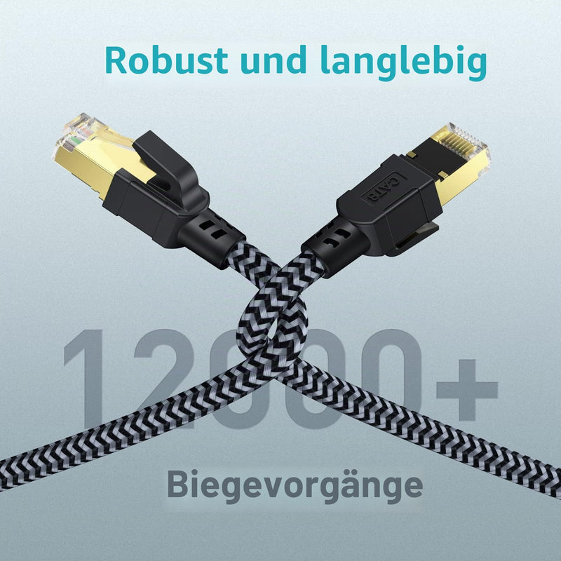 Cat8 Ethernet Cable, 5 m, 40 Gbps, Network Cable, High Speed, 2000 MHz, S/FTP, PoE Gigabit Cable, RJ45 Connectors, Nylon Braided LAN Cable, Patch Cable for PS5/4, Switch, Router, Modem, TV 5 metres
