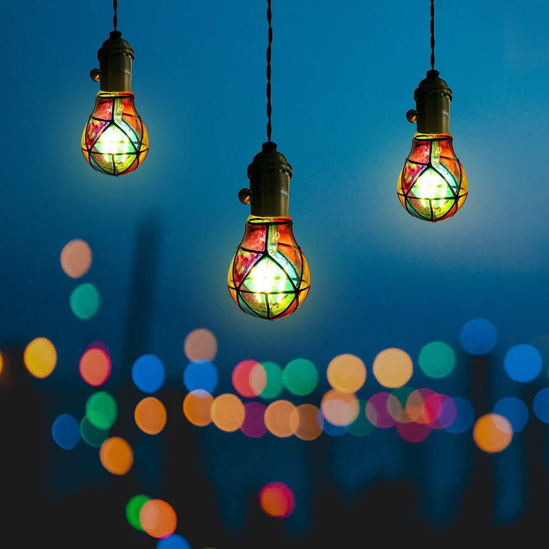 4 Pack Stained Glass Light Bulbs, LED Edison Light Bulb E26 3.5W Replacement Light Bulbs Tiffany Style for Bedroom Living Room Home Christmas Decoration A60