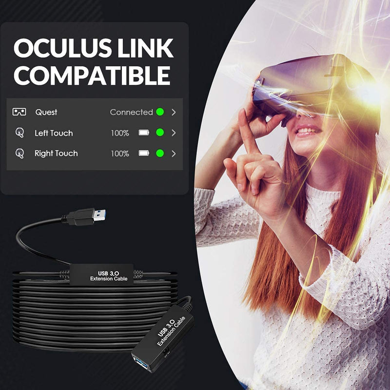 33FT USB 3.0 Active Extension Cable,USB Extension Cord A-Male to A-Female,Compatible with Oculus Quest 3 VR,Headset,Hard Drive,Printer,Webcam,Scanner,PS4 More 33FT