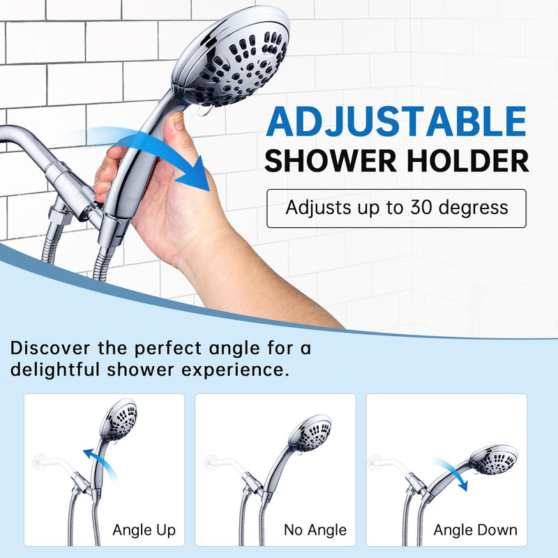 G-Promise Metal Shower Head Holder for Hand Held, Adjustable Bracket, Universal Shower Arm Mount, Chrome Finish Polished Chrome