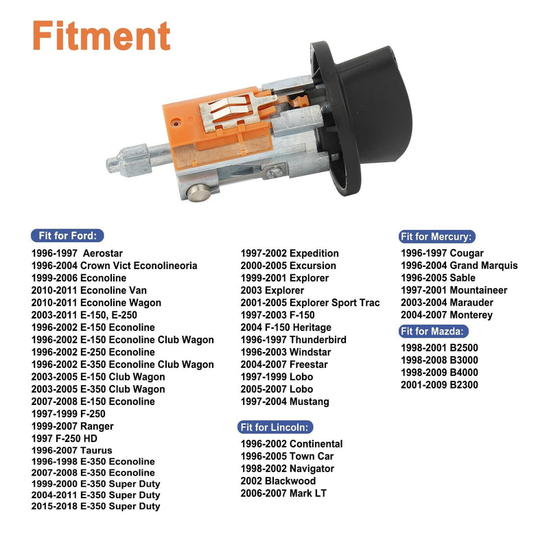 Ignition Switch Lock Cylinder(2 Keys). Fit for Ford 1996-2018,Lincoln 1996-2007,Mercury&Mazda 98-09 Replaces Part # 924-724.