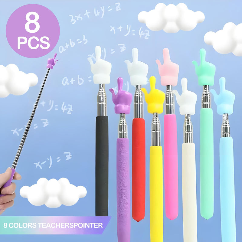 8 Pcs Telescopic Teacher Pointer Finger Pointer Stick for Teachers Coach Presenter, Extendable Hand Pointer Finger Pointer Stick, Extends to 21.7 Inches (8 Colors)