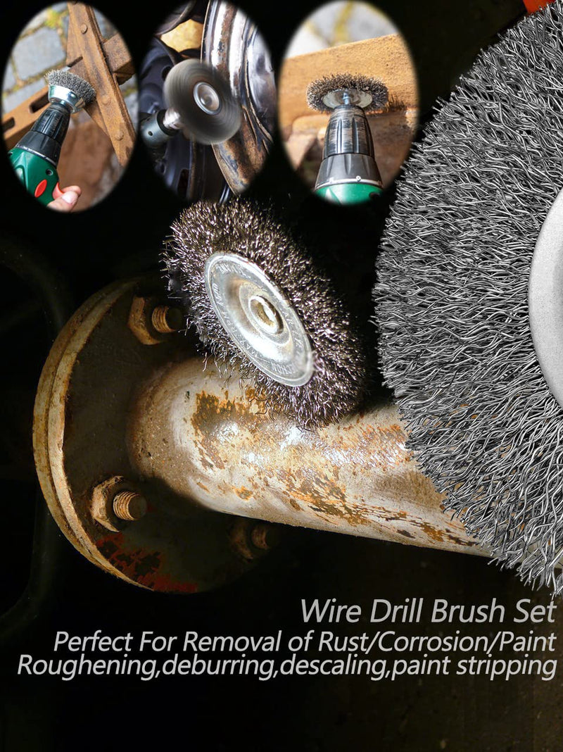 Wire Wheel Cup Brush Set, 0.012-Inch Coarse Crimped Carbon Steel, Die Grinder Wire Brush for Drill, 1/4In Hex Shank, 32 Pack