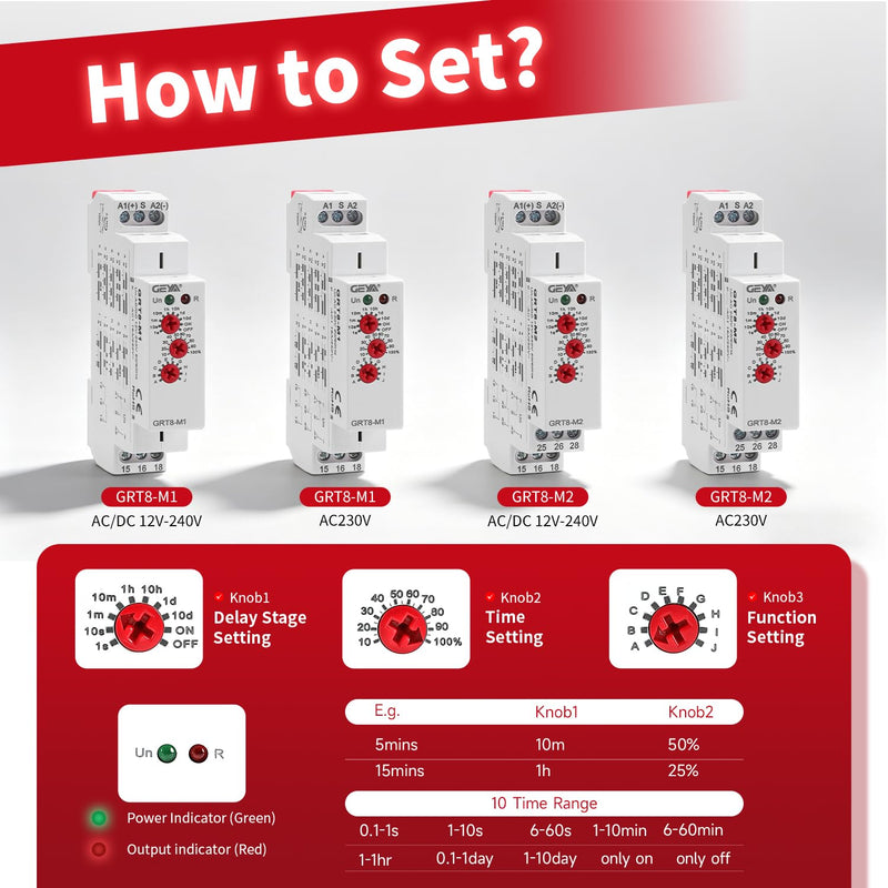 16A Multifunction Time Relay with 10 Function Choices AC/DC12V-240V Relay(GRT8-M1,AC/DC12V-240V) GRT8-M1,AC/DC12V~240V