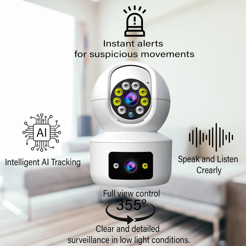 Dual Lens Security Camera - 2 Room Security Cameras WiFi - WiFi Camera Two Way - Wireless Security Cameras with Monitor - Smart Camera Lens - Video Cameras - Pet Cameras for Home - Indoor Camera WiFi