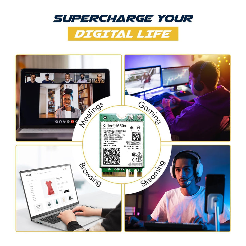 AX1650x Killer Series WiFi 6 Upgrade | Gaming WiFi Adapter | M.2 WiFi Card for PC | 2.4 Gbps WiFi for PC | Supports Bluetooth 5.2 & Intel, AMD, Windows 10+, Linux Wi-Fi 6 M.2 PCIe AX1650x