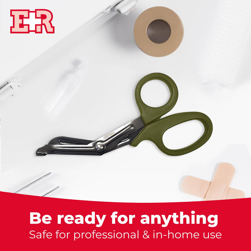 Ever Ready First Aid Titanium Bonded Bandage Shears 7 1/4" Bent - Drab Olive Green - 2 Pack - Autoclavable 2-Pack