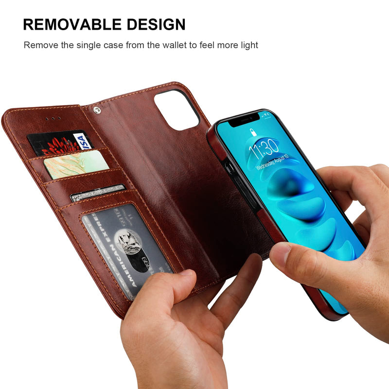 Bocasal Detachable Wallet Case for iPhone 14 RFID Blocking Card Slots Holder Premium PU Leather Magnetic Kickstand Shockproof Wrist Strap Removable Flip Protective Cover 5G 6.1 inch (Brown) Brown