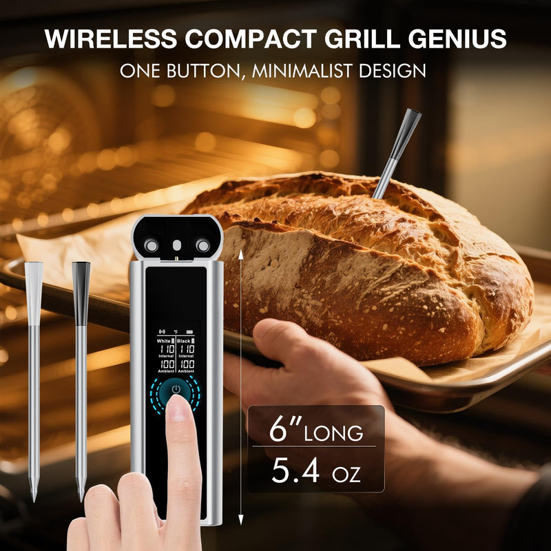 Digital Meat Thermometer Wireless - Smart BT Auto Pairing Food Temperature Thermometer with Dual Wireless Meat Probe for Grill & Oven, Precise Cooking, BBQ