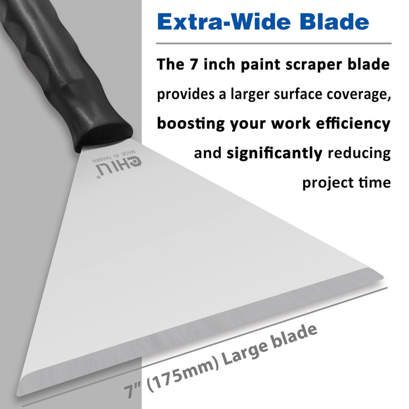 7 Inch Stainless Steel Pole Scraper -1.8mm Heavy Duty Blade, Ideal for Ceiling Paint Removal & Wallpaper Scraping, Fits CHILI Extension Pole, for DIY & Professional Use, Made In Taiwan