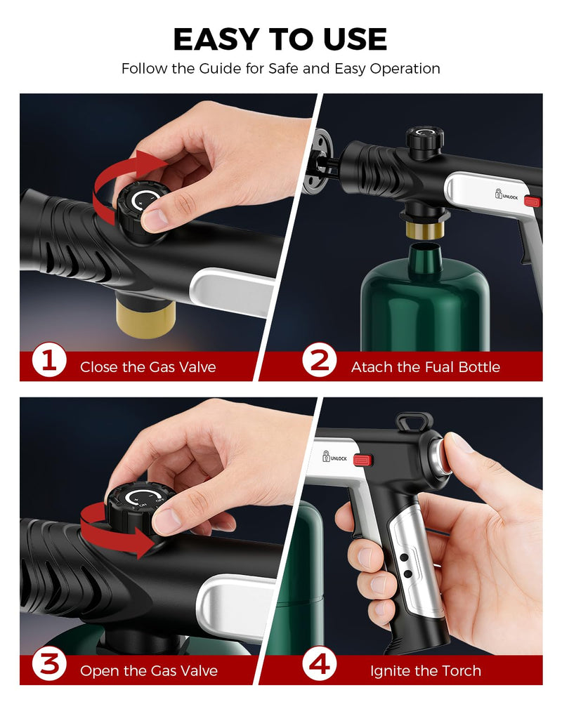 Propane Torch Gun, Weed Torch Propane Burner & Cooking Blow Torch with Safety Lock, One-Touch Max Fire, Adjustable Flame for Searing Steak, BBQ, Charcoal Starter & Weed Burning (Tank Not Included)
