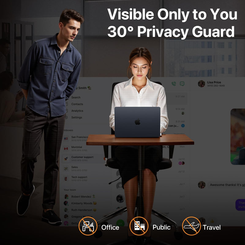 Privacy Screen for MacBook Air 13.6 Inch (2025–2022, A2681 A3113 A3240), Reusable Adhesive Wide-angle privacy Filter, High Light Transmission, Slim Fit, Easy to Wash & Removable- Clear Transparency (Smooth)