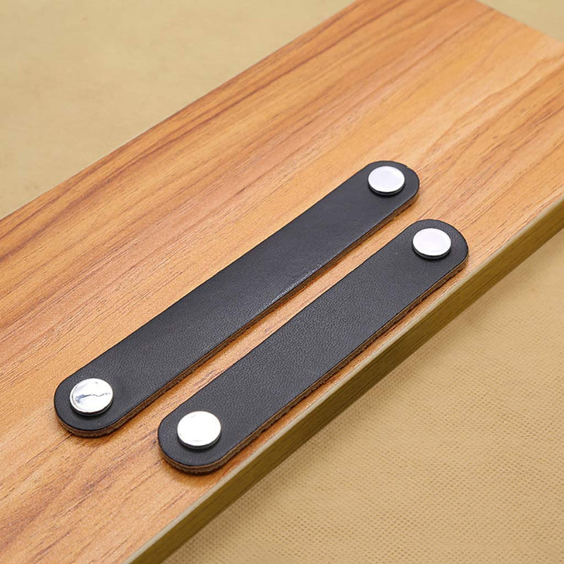 8 Pack 200mm Lengthened Soft Genuine Leather Drawer Pulls Handle,Wardrobe Cabinets Kitchen Closet Knobs Door Pulls Handles knobs with Screws,Home Decoration, Handmade (8 Pack, 7.9" - Black) 8 Pack