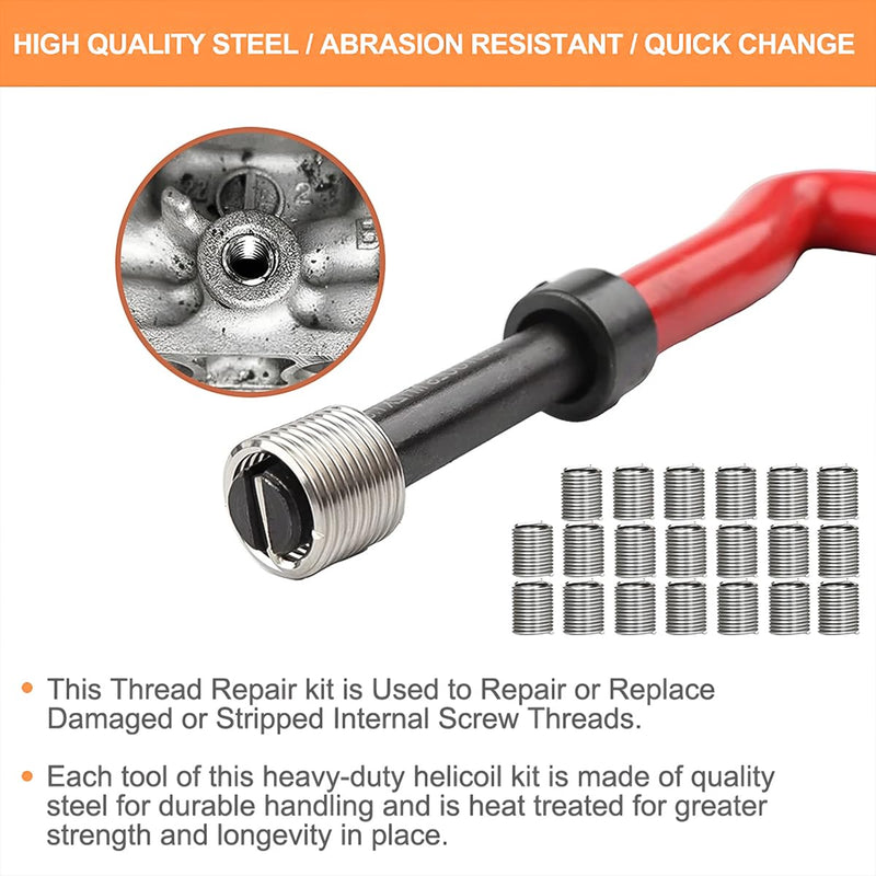 BELOMI Helicoil Thread Repair Kit, Metric and SAE Repair Tools with HSS Drill Bit and Thread Inserts, Auto Repairing Tool for Damaged Thread M8 x 1.25 mm Size, Universal Car Accessories