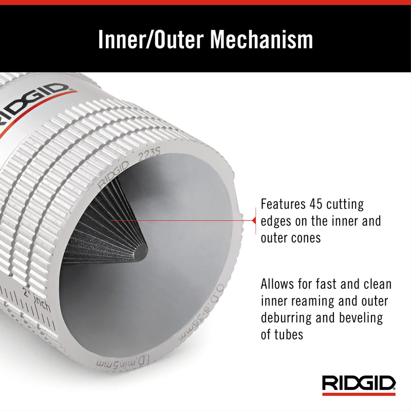 RIDGID 29983 Model 223S Internal/External Deburrer, 6mm to 36mm Deburrer, Inner Pipe Deburrer, Outer Pipe Deburrer 1/4-inch to 1-1/4-inch Single