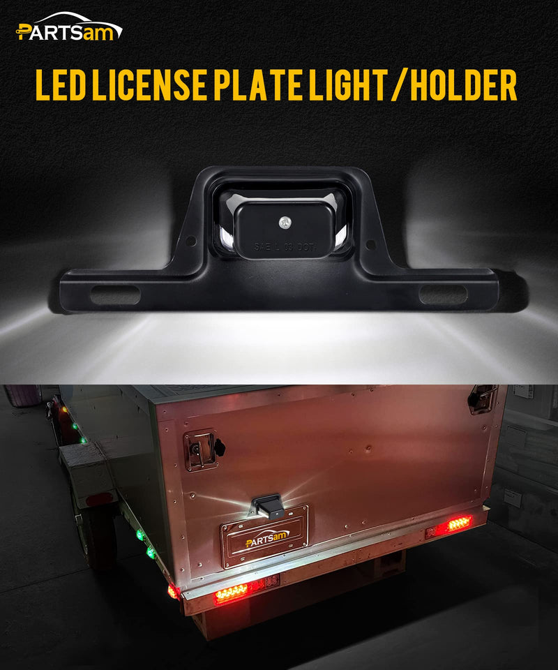 Partsam LED License Plate Light Waterproof 12V DC License Tag Light with Holder Drainage Hole Steel Bracket Mount ABS Housing PC Lens for Trailer Truck Pickup UTV ATV RV Boat 12V DOT Compliant Black