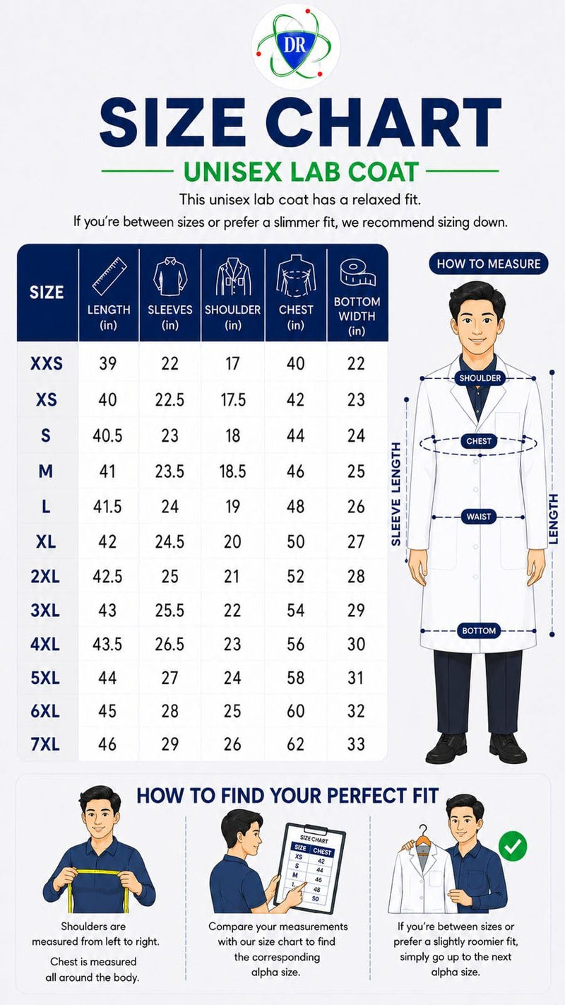 DR Uniforms Cotton Lab Coat - Unisex White Long Coat for Students and Doctors X-Large