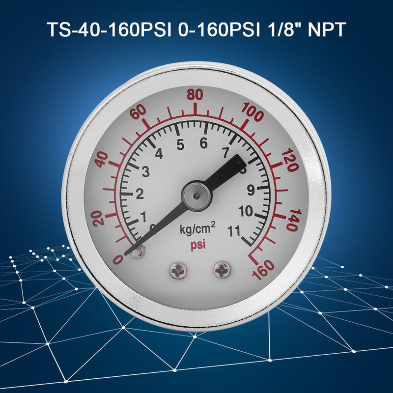 0-160PSI 1/8 Inch NPT Mini Pressure Gauge Vacuum Pressure Gauge Double Scale Water Oil Air Pressure Gauge, 40mm Dial, Clear Number Markings