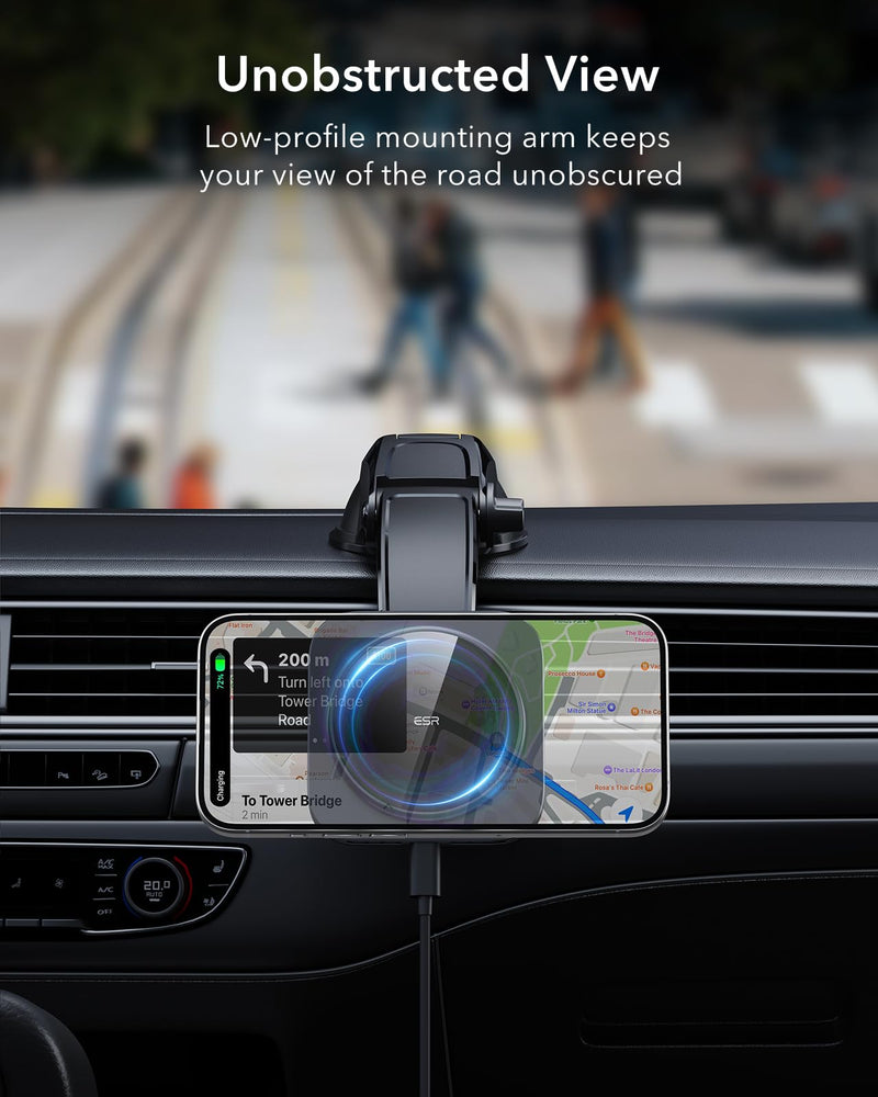 ESR for Qi2 15W MagSafe Car Mount Charger, Qi2-Certified MagSafe Car Charger, Dashboard Magnetic Wireless Car Charger Mount, for iPhone 15/14/13/12 Series, Fast Charging, Car Accessories, Black